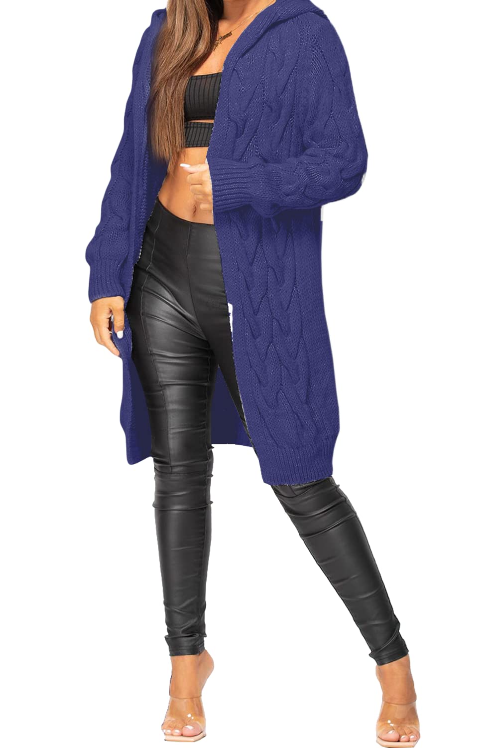 Gostyles Women's Navy Gostyles® Cardigan Cable Open Front Knitted Oversized Long Hooded Chunky Jumper Cape Top Sweater Knitwear Loose Coat (, 3XL)