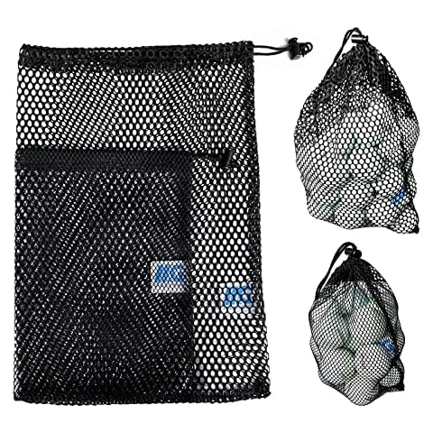 Mesh Bags with Drawstring - 2 Pack Nylon Golf Ball Storage Mesh Bags Sports Equipment Organizer Sack for Collecting Half Balls, Tennis, Toys, Beach, Travel Cover