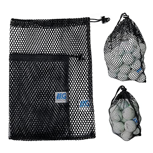 Mesh Bags with Drawstring - 2 Pack Nylon Golf Ball Storage Mesh Bags Sports Equipment Organizer Sack for Collecting Half Balls, Tennis, Toys, Beach, Travel
