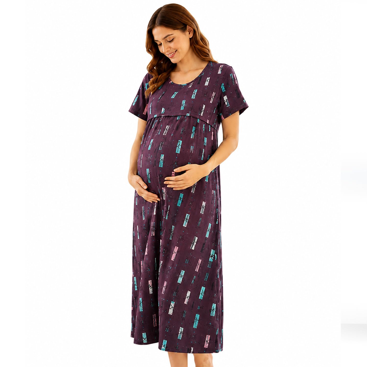momtobe Women's Cotton Feeding Nighty for Pre and Post Pregnancy-picture-17
