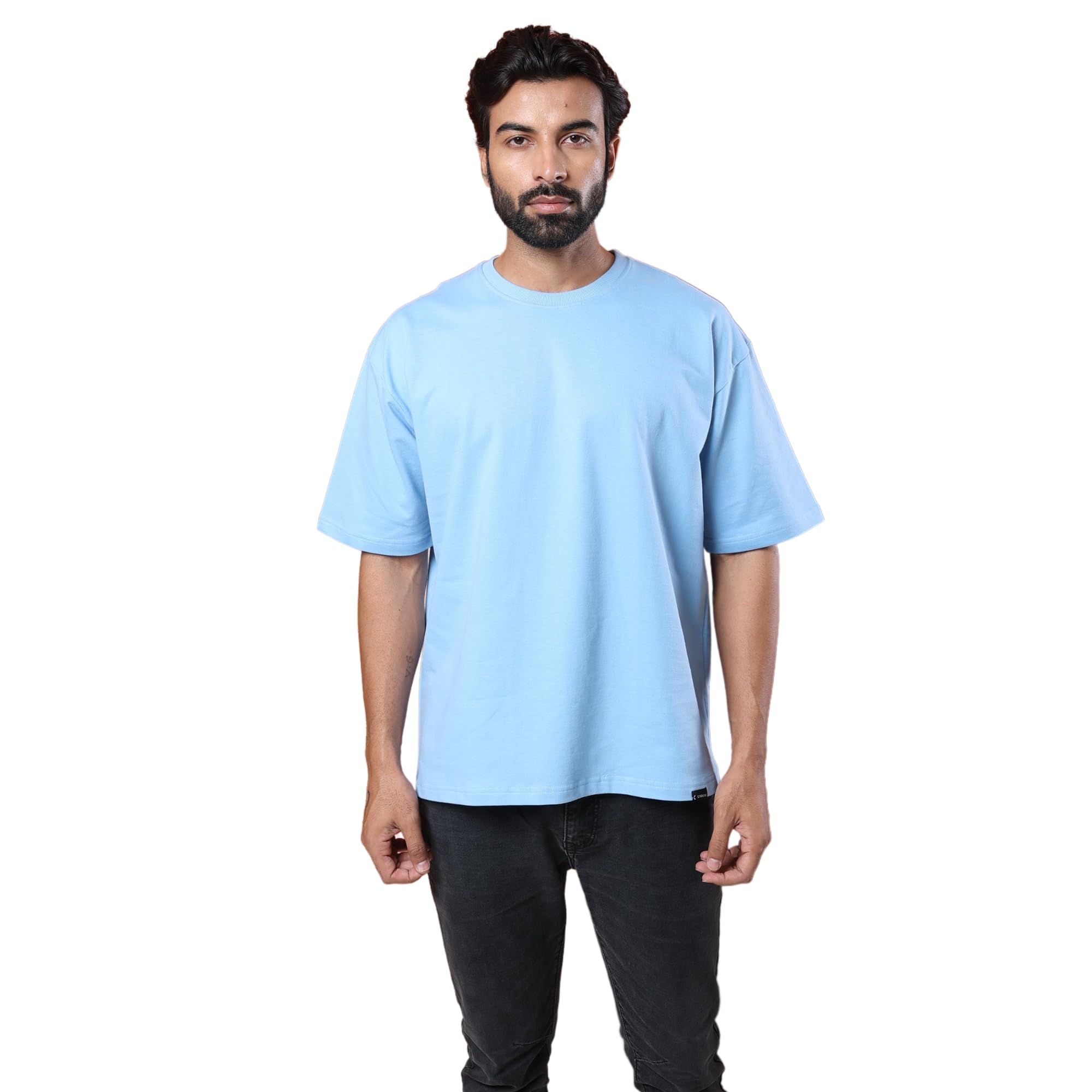 CARAV Sky Blue Oversized Pure Cotton T-Shirt Loose Fit