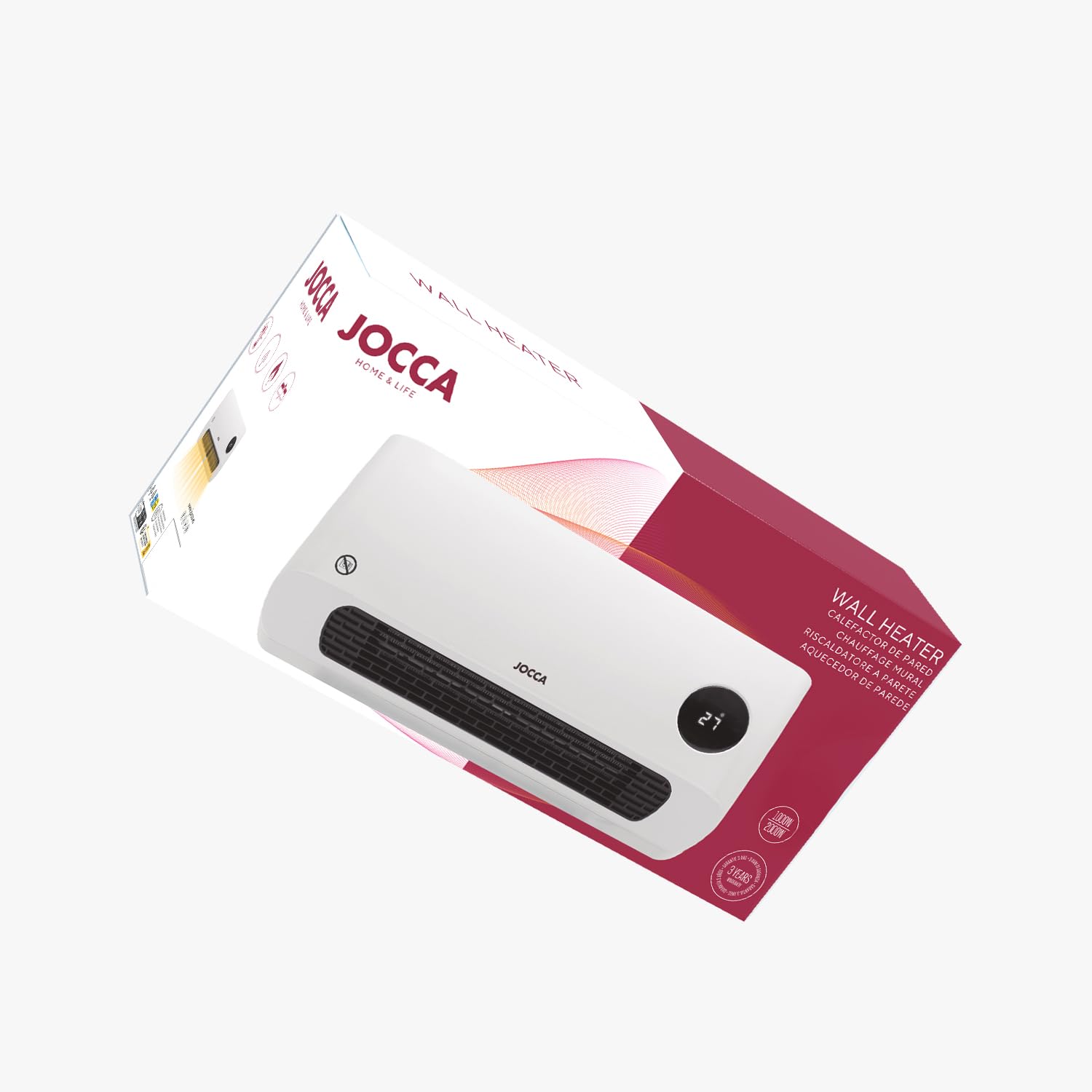 JOCCA - Calefactor de Pared 2000W con Tecnología Cerámica PTC | Ventilador Térmico Frío-Calor, Montaje en Pared, Pantalla LED y Control de Temperatura, Seguro y Silencioso