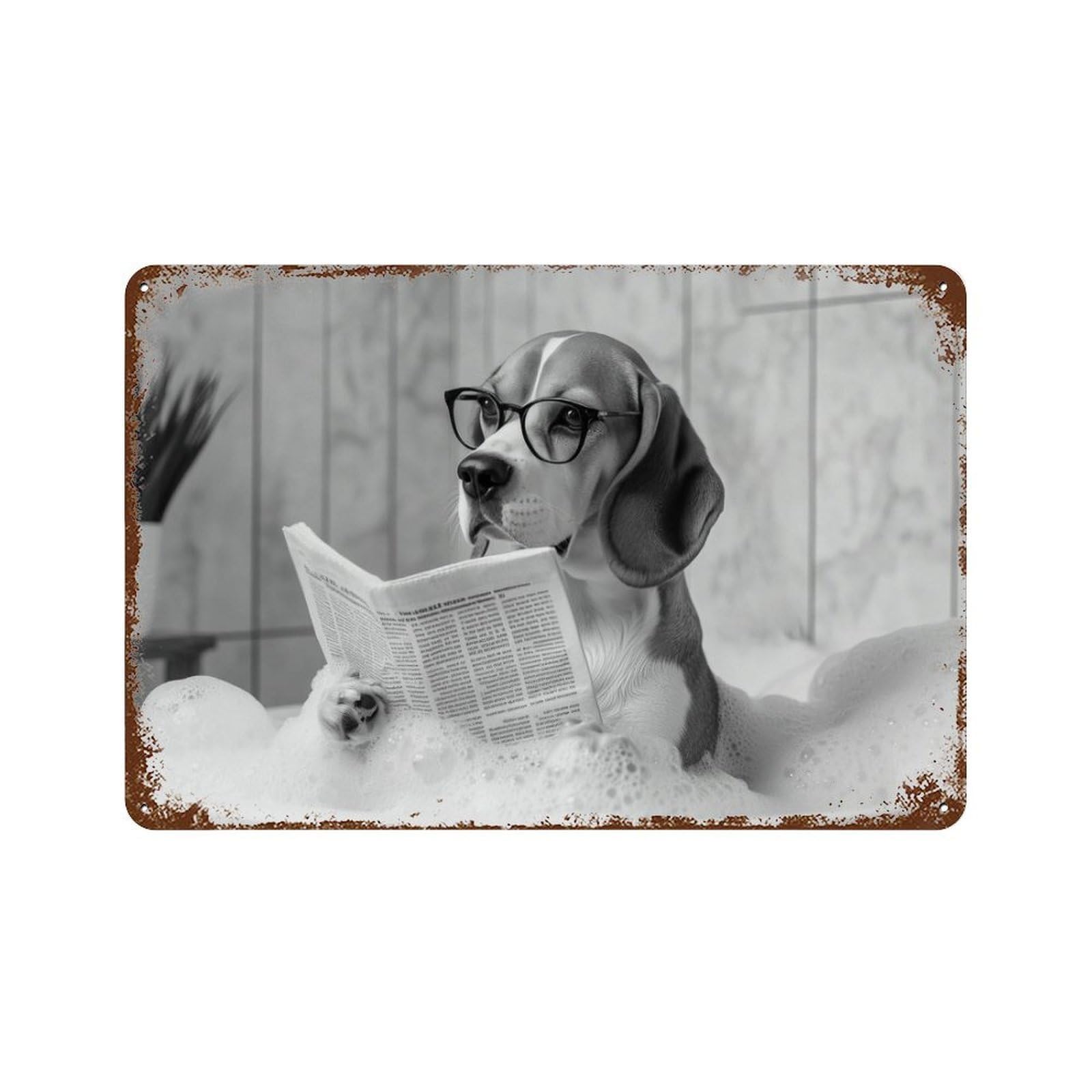 xiaoxiaoshen Beagle in Bathtub Dog Reading Newspaper, Funny Bathroom Decor Wall Decor Art Metal Tin Poster Modern Home Decor Art Home Bar Shop Decorations Vintage Sign 20x30cm