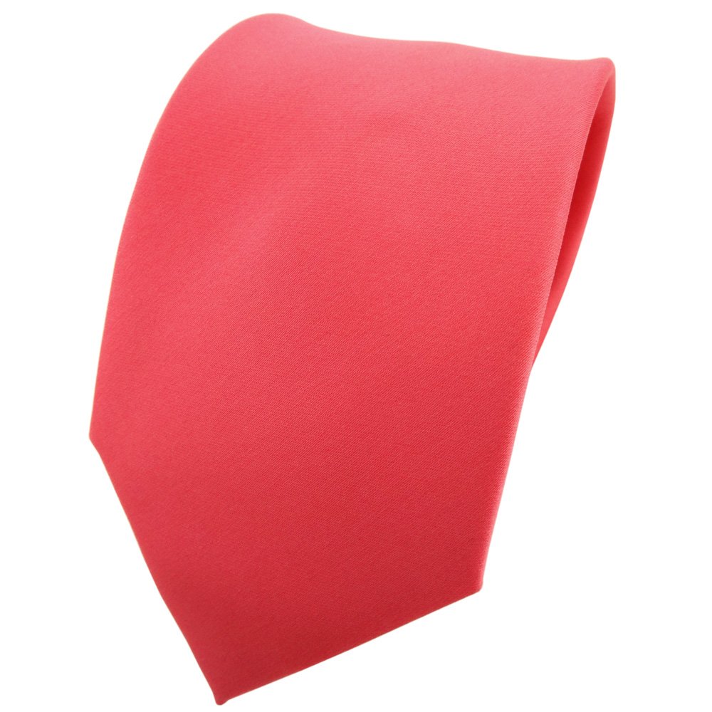 TigerTie Designer Satin Tie Plain in Red Rose Salmon Red, Krawattengröße: ca. Länge 150 cm, Breite 8 cm