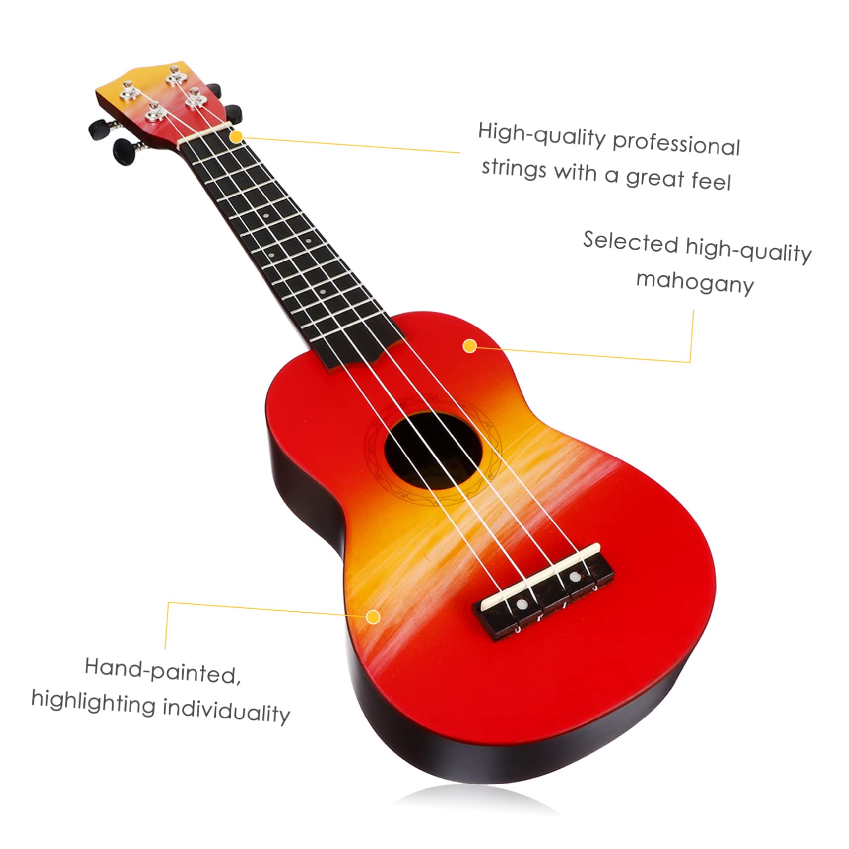 21-zoll Holz Ukulele mit Cartoon Bemalung für Kinder | 1 Satz, Kreative Ausführung, Praktische Handhabung, Klangbild, Kleiner Gitarre als Starter Instrument