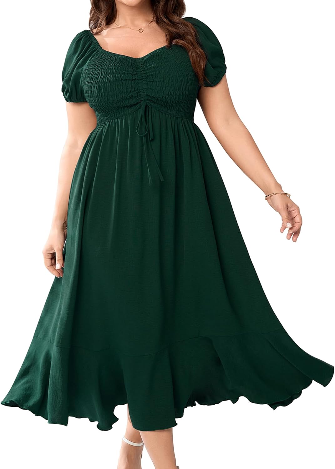 SCOMCHIC Womens Plus Size Summer Maxi Dress Ruched Front Square Neck Smocked Flowy A Line Formal Wedding Guest Dresses