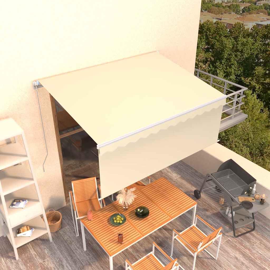 Toldo manual de 3 x 2,5 m, color crema blanco para balcón, terraza, protección solar de aluminio y tejido de poliéster, altura ajustable y diseño robusto para jardín exterior