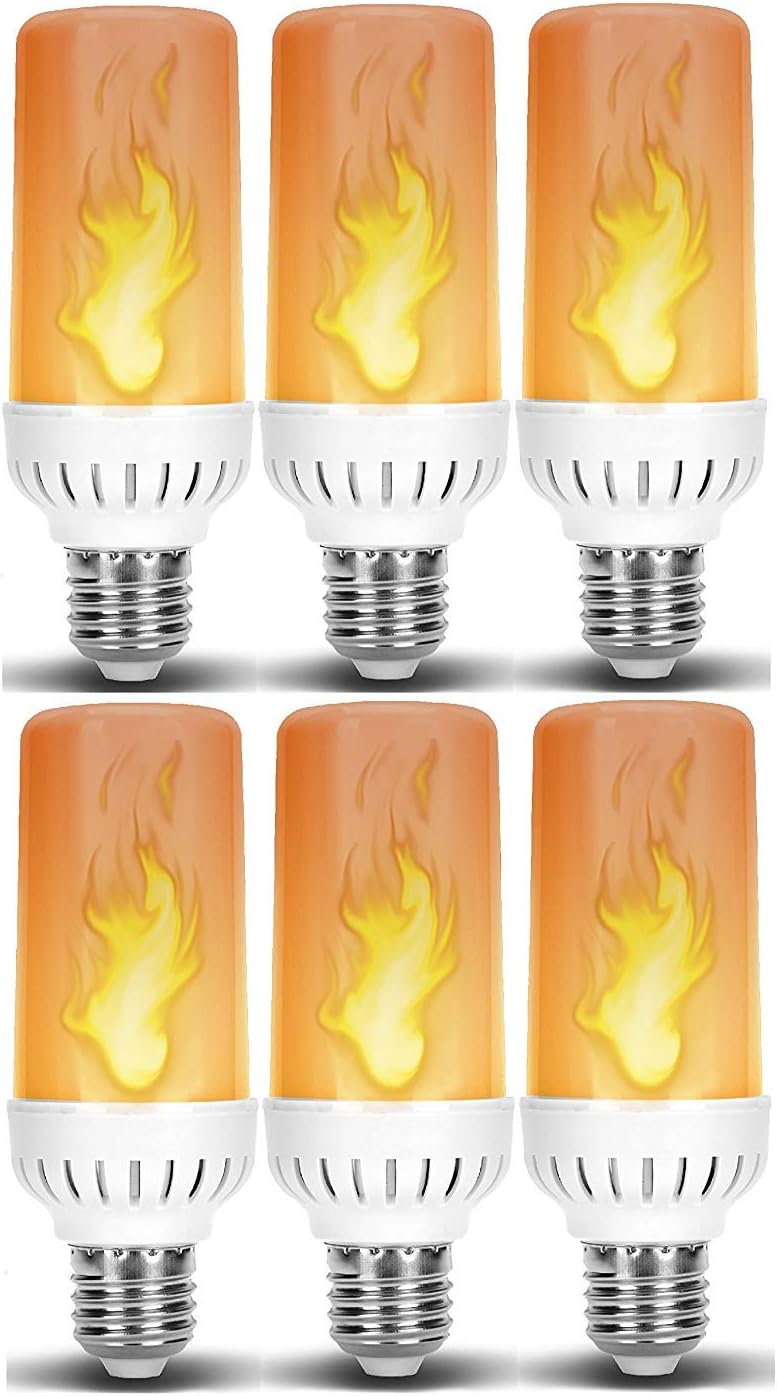 Flame LED Light Bulb in E26 Medium Edison Screw Base DC 12 Volt Landscaping Low Voltage Lighting for Home Landscape Outdoor Battery System Flickering Glowing Amber Fire Effect (4W, Warm White) 6 Pack