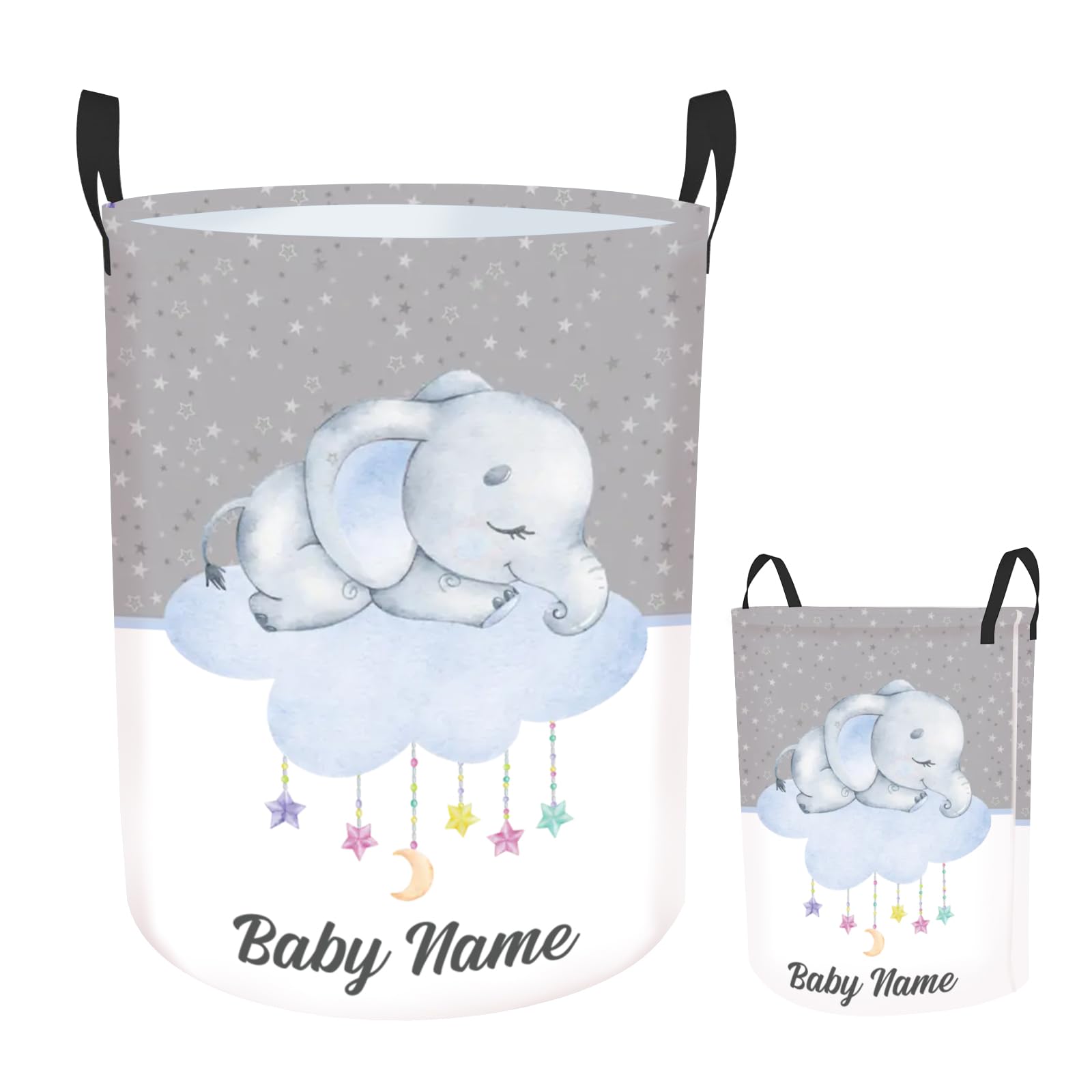 Rucekia Custom Name Elephant Laundry Baskets for Baby Boys Girls Adults, Personalized Nursery Laundry Basket for Kids, Waterproof Storage Organizer, Customize Kids Hampers for Laundry