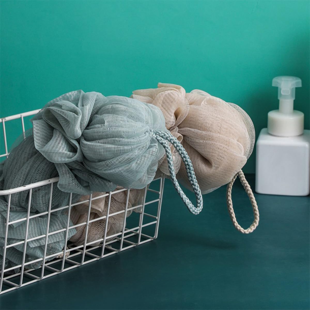 Spugne Luffa da Doccia 3 Pezzi Morbide Filo Rinforzato e Design Appendibile, Esfoliazione Corpo per Adulti e Donne Gravidanza, Uso Quotidiano in Bagno