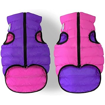 Lightweight Reversible Winter Dog Coat - Warm Dog Jacket - Water Resistant Windproof - Insulated Dog Apparel for Small, Medium & Large Dogs - Comfortable Dog Puffer Vest - S 30- Pink Purple
