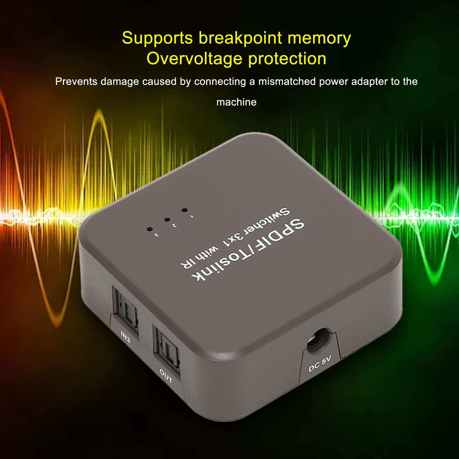 Commutateur de Son Optique Numérique, 3 in 1 Out, LPCM2.0 DTS AC3, Télécommande Infrarouge, Protection Contre Les Surtensions