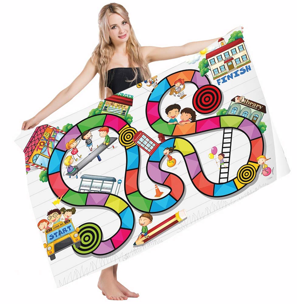 Mugod Beach Towel Bath Towels Board Game Game on Notebook Paper Kids Building School Route Fun Challenge Enjoyment Yoga/Golf/Swim/Hair/Hand Towel for Men Women Girl Kids Baby 64x32 Inch