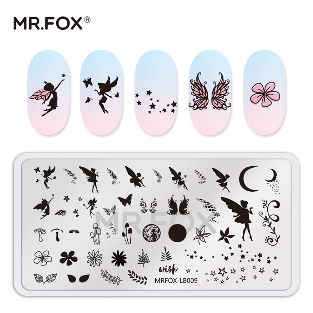 MR.FOX Sistema de estampación de uñas, plantillas del equipo del sello del arte del clavo 5Pcs para las mujeres con un montón de imágenes