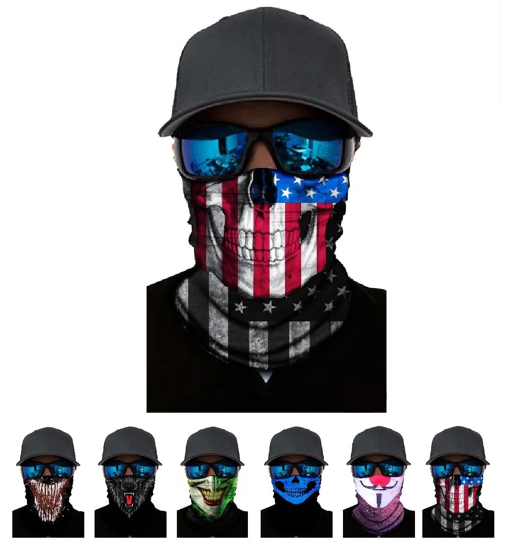 Onlybee Unisex Design 7 Headwear Bandana Snood Face Covering Neck Scarf Headscarf Men Windproof Neck Gaiter Scarf Tube Skull Character Mask (Snood, One Size)