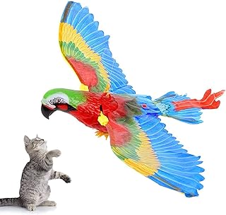 Simulation Bird Interactive Cat Toy for Indoor Cats Automatic Hanging Eagle Flying Bird Funny Cat Interactive Toy Supplies for Cats Kitten Play Chase Hunting Exercise Eliminating Boredom (Parrot)