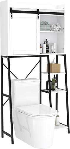 Miniatura 9 de Armario de almacenamiento sobre el inodoro con estante lateral y estantes, organizador independiente para ahorrar espacio sobre el inodoro con