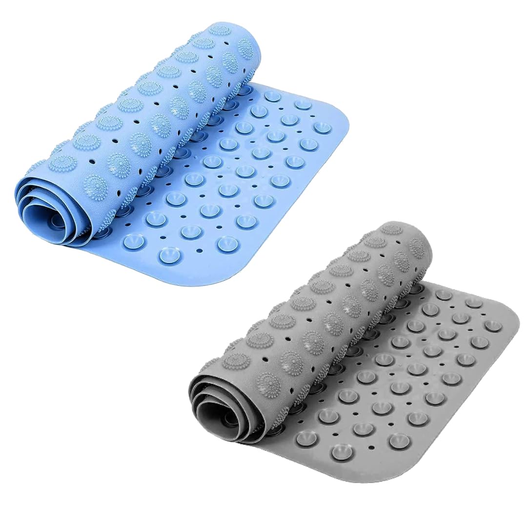 VHKD 2PCS PVC Bathroom mats Anti Slip Bathroom mat Non Slip Bath Anti Skid Doormat Rectangle (Grey+Blue)[70x35cm]
