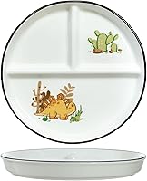 Vista 15 de 1 plato de cerámica para control de porciones de dinosaurio, plato dividido para comer racional, plato de postre dividido, plato de ensalada, plato