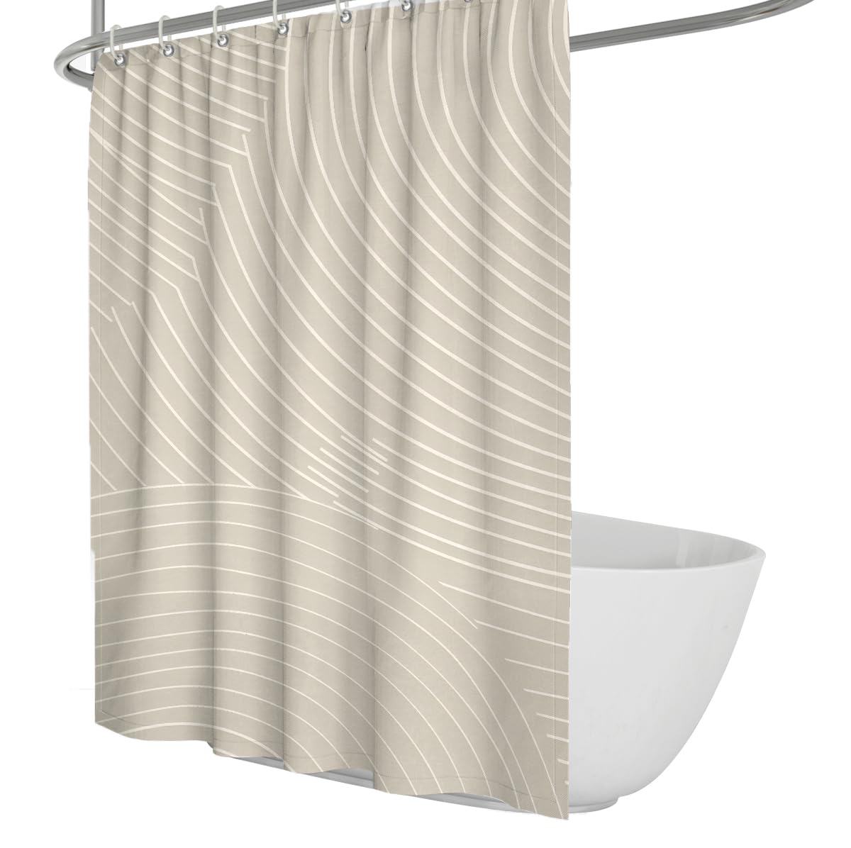 UIRINGART Beige Abstract Curved Lines Shower Curtains W200xL200cm Minimalist Geometric Mildew Resistant Quick Dry Bathroom Shower Screen Home Hotel