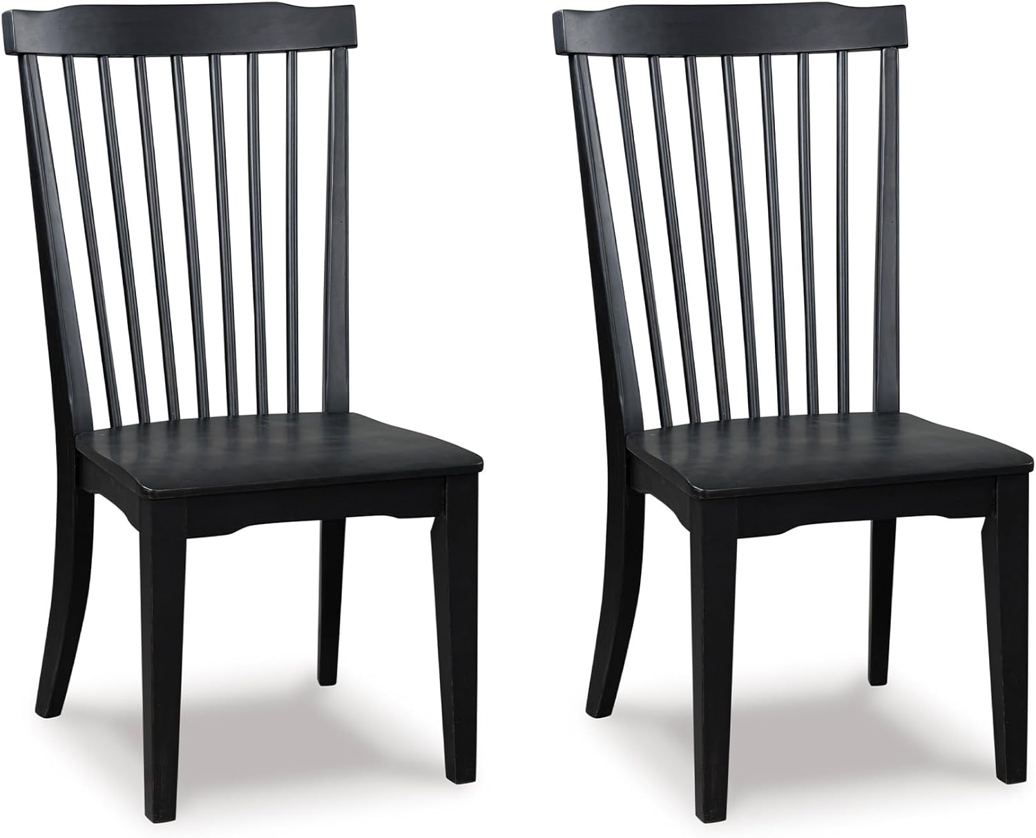 Signature Design by Ashley Black Wood Windsor Dining Chairs, Set of 2 | Adjustable levelers for floor protection and improved stability, High spindle back for rustic kitchens, Basinger Series
