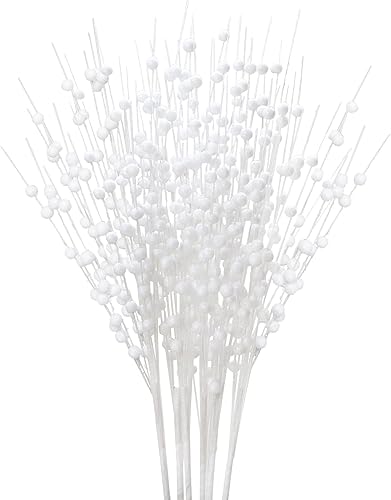 Felice Arts Paquete de 6 tallos de bayas artificiales blancas con purpurina de 15.7 pulgadas, palillos de Navidad falsos decorativos con purpurina disponible en Yaxa Costa Rica