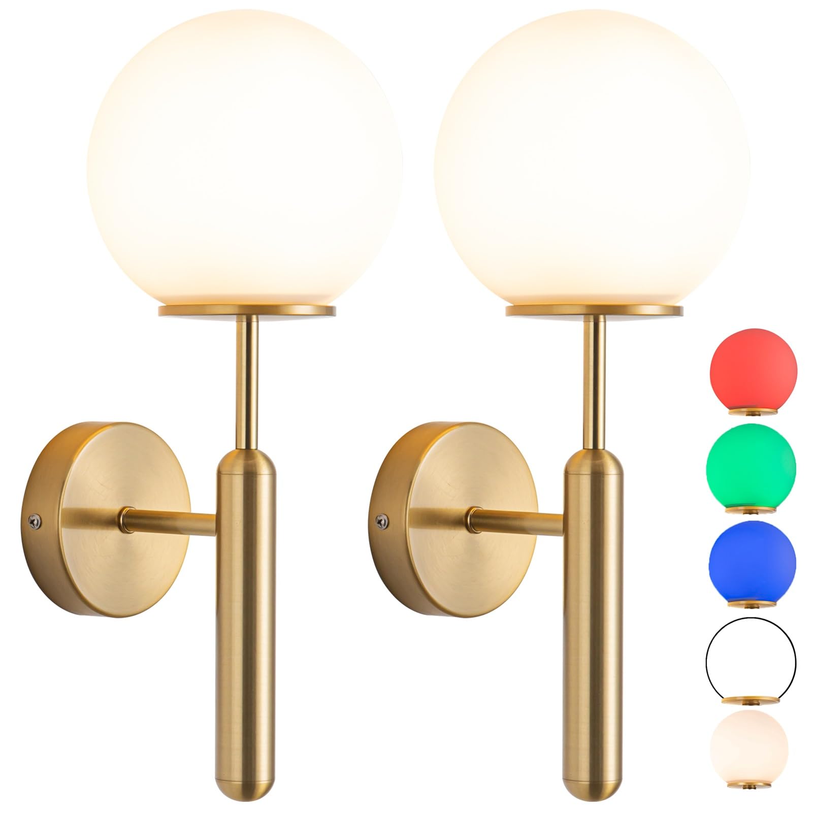 Aiehnid Battery Operated Wall Sconces Set of 2,Brass Wall Lights Fixtures with Remote Control,Wall Lamp with Glass Lampshade,Dimmable Light Non Hardwired Design.for Bedroom,Living Room(Color : Gold)