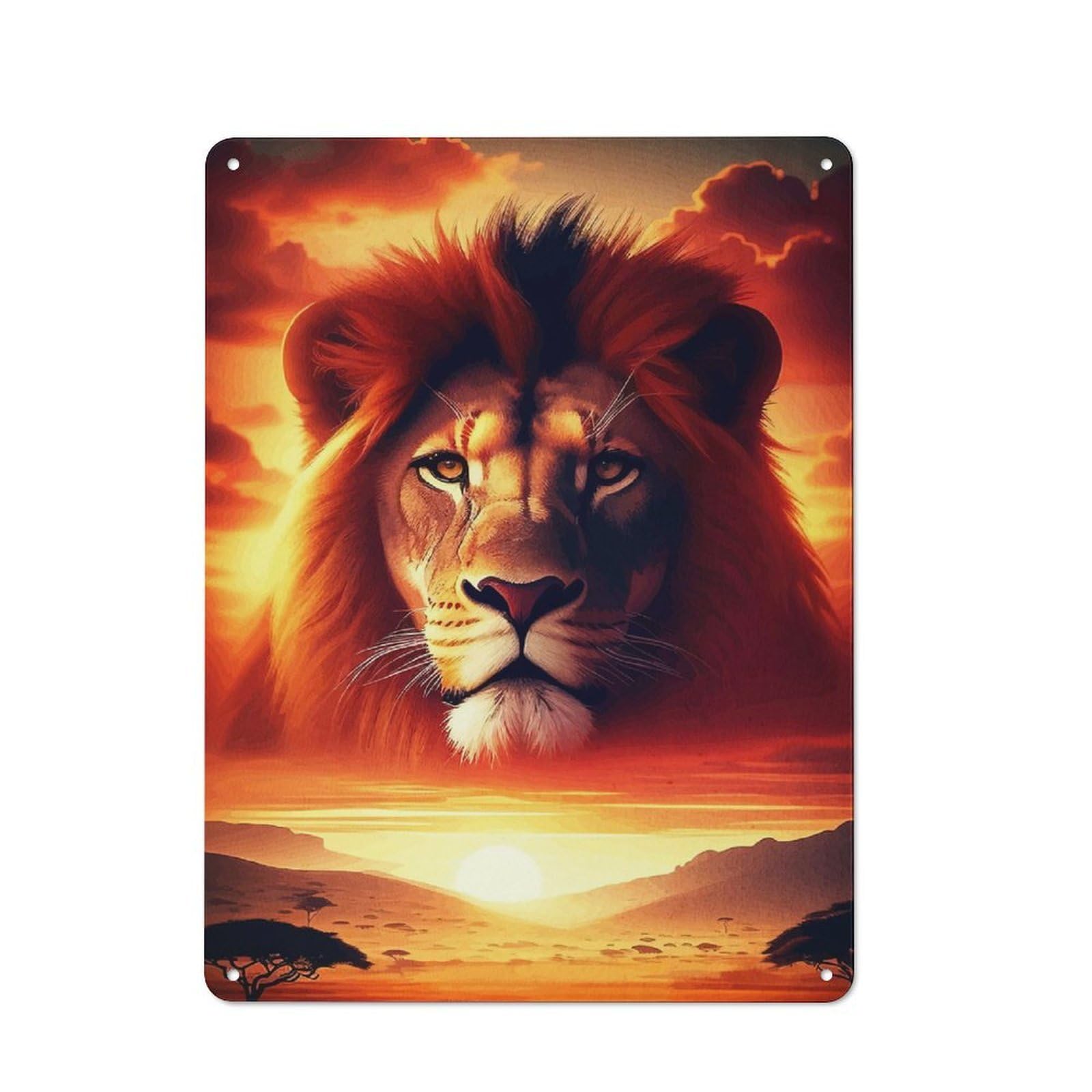 Junmoney Lion Portrait Sunset Creative Office Metal Sign 40X30cm, Office Wall Decor For Hobby Room, Office, Lounge Or Living Room