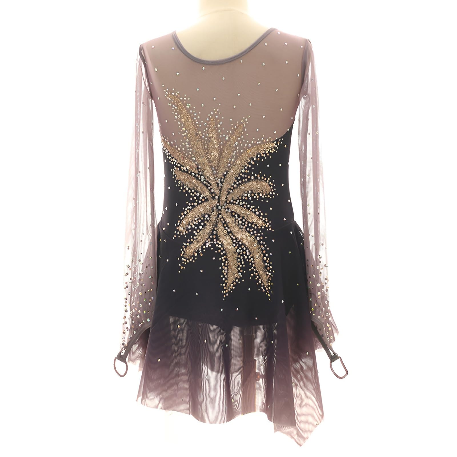 Girl's Figure Skating Dress with Rhinestones, Women's Handmade Ice Skating Dress for Competition and Performance(XX-Small) Brown