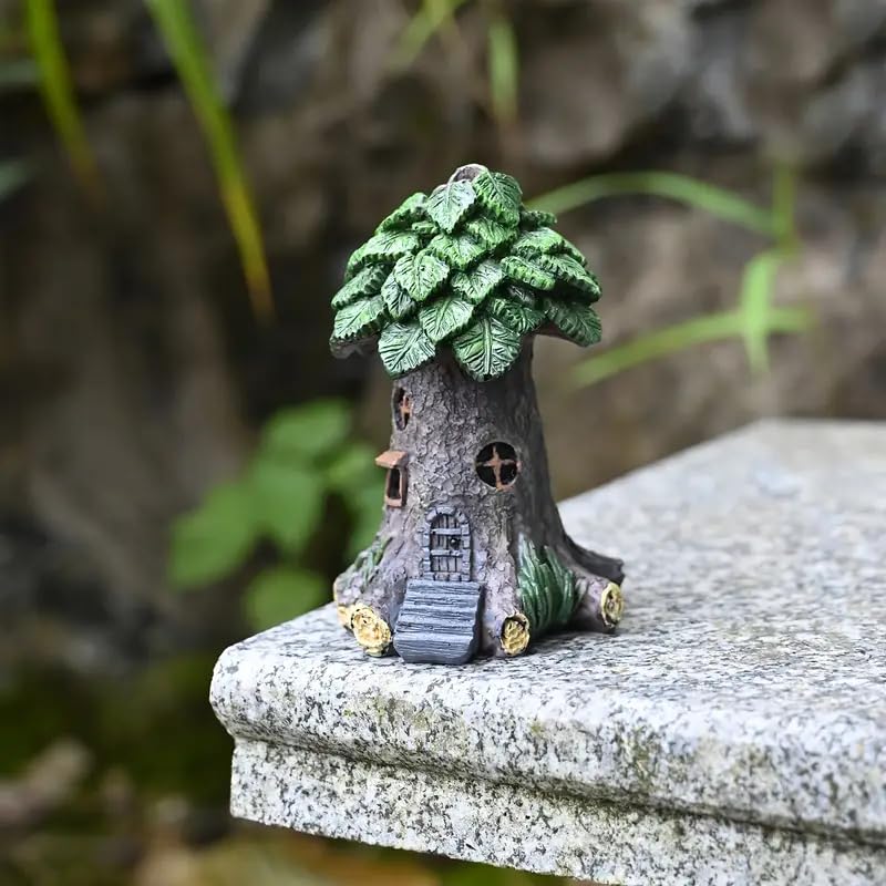 Kudriod Fairy Garden Tree House – Resin Miniature Fairy House for Fairy Garden, Tiny Tree Stump House Decoration for Mini Landscape, Terrarium & Plant Pot Décor