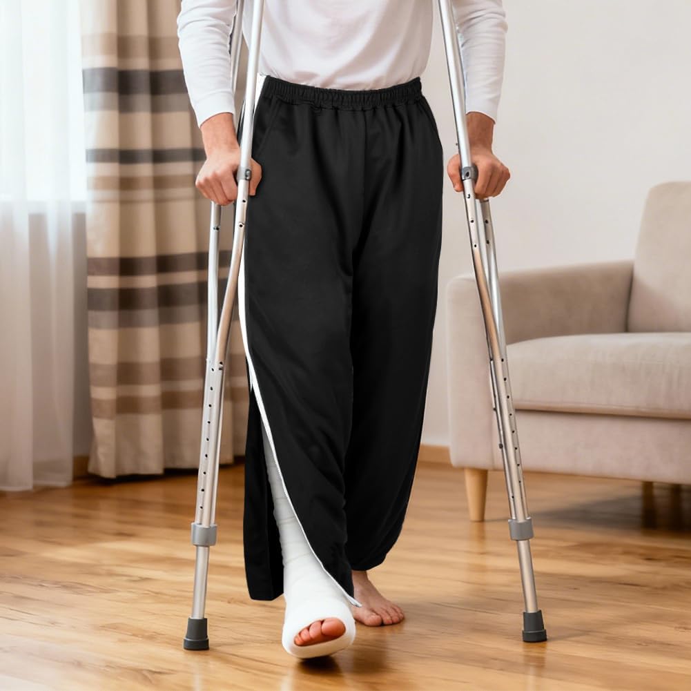 Męskie spodnie rehabilitacyjne, męskie spodnie rehabilitacyjne z bocznym rozcięciem i zamkiem błyskawicznym na nogawce, spodnie do biegania po operacji
