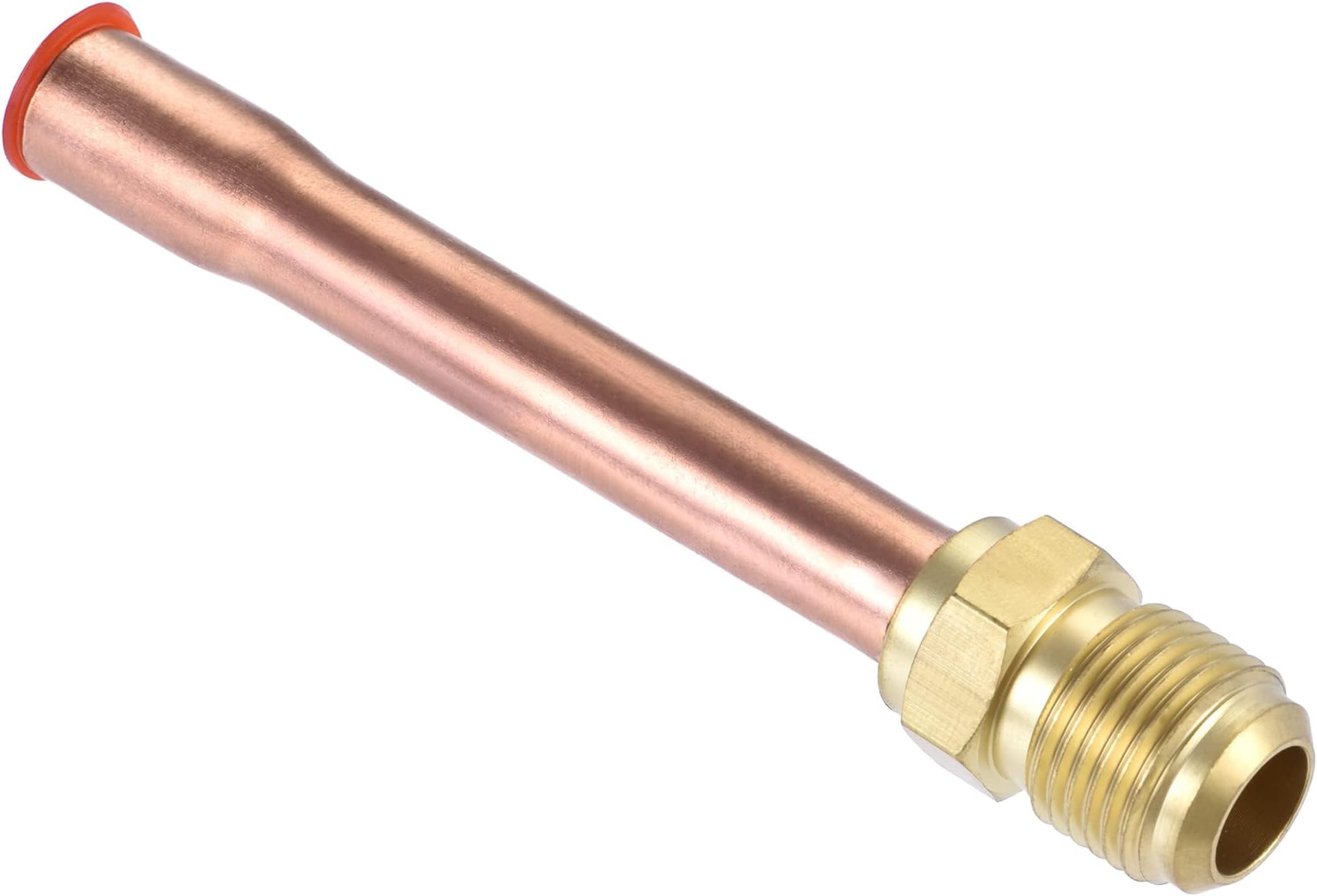 Service Access Valve, 3/8 SAE Flare Male Thread, Filling Access Valves with Copper Tube for Air Conditioner Refrigeration, HVAC Access Valve, 2pcs