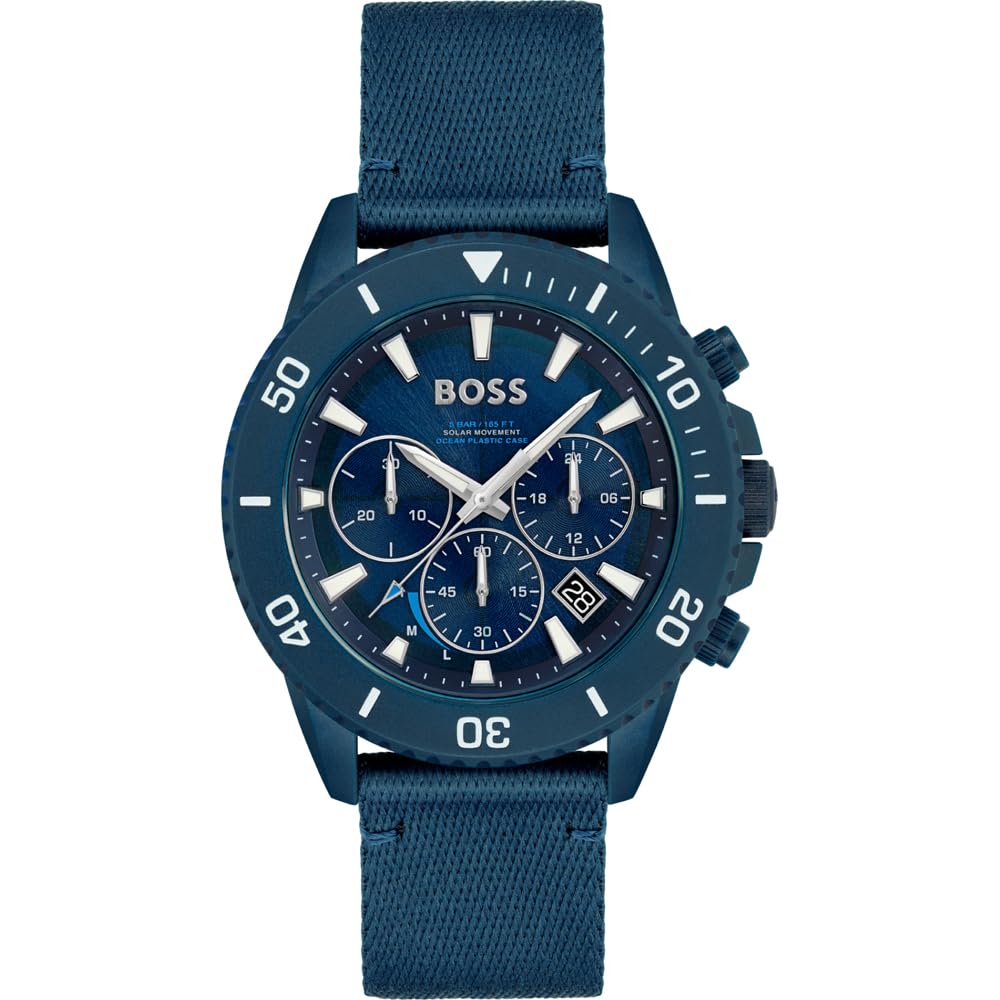 BOSS Admiral Solar Qtz - Chrono Blue Round Dial Mens Watch|Blue Nylon Material|Blue Color Band - 1513919 (B09RQYMZR8) Amazon Price History, Amazon Price Tracker