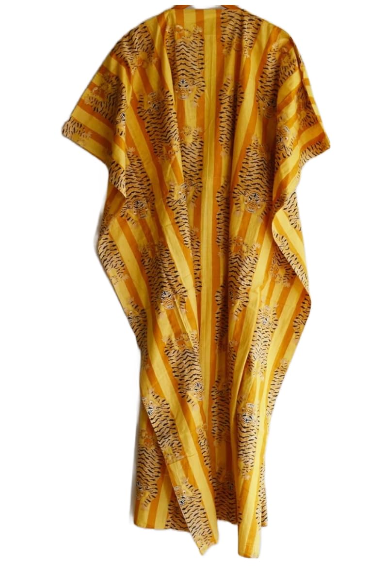 INDACORIFY Robe Kaftan 100% Coton, Couture pour Femmes imprimées Florales, Costume Long Kaftan Indien Fait à la Main, Belle Plage