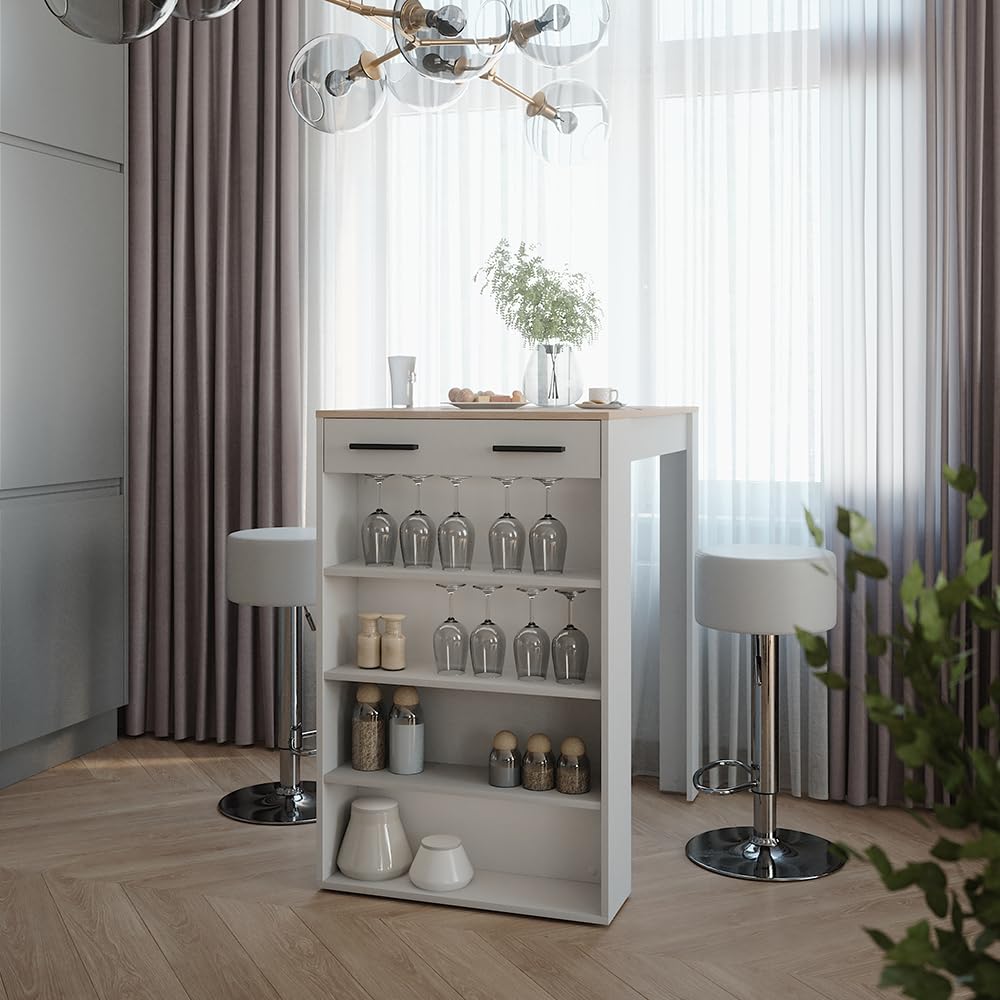 Vicco Set de Table de Bar Repose, Blanc/Sonoma, 67x100cm avec 2 tabourets de Bar, pour Une Utilisation comme Table Haute avec étagères réglables