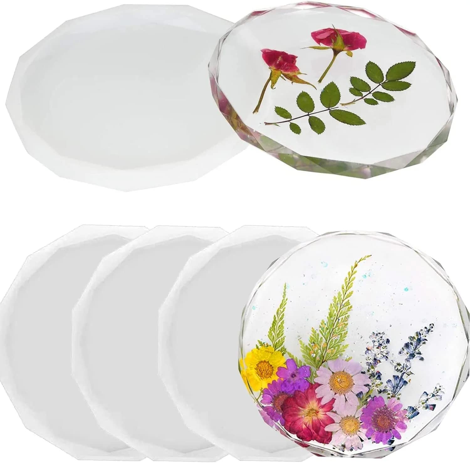 BRIGHTAIL INFRA Resin 5 Inch Diamond Cut Round Frame Molds Coaster Molds,Silicone Molds for Resin Casting,Silicone Agate Coaster Molds for Making Resin Geode,Agate Slice Coasters,Cup Mats,Home Decoration (Diamond Cut Round Mold)