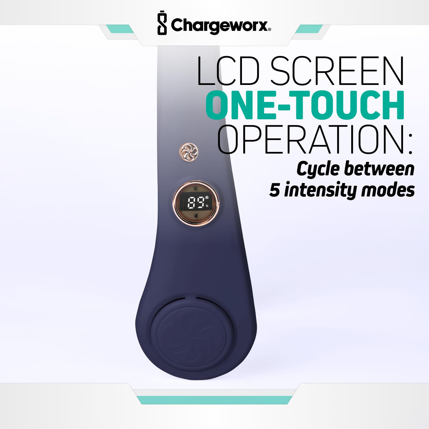 CHARGEWORX Ventilatore da collo con 5 modalità regolabili, batteria da 4000 mAh, ricaricabile tramite USB, design senza lama, super silenzioso, copertura a 360°, ideale per l'estate, per esterni (blu)