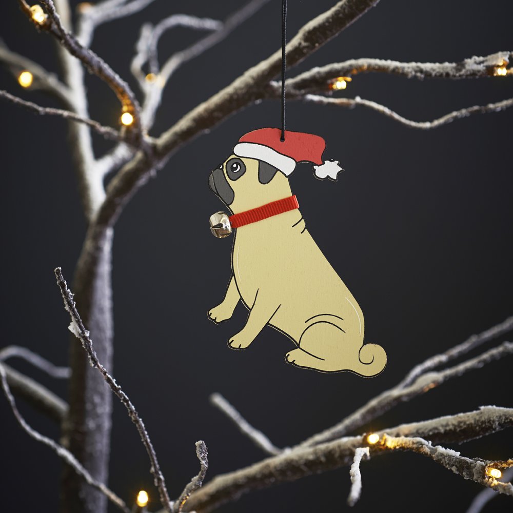 Sweet William Designs Brown, White Sweet William Pug Christmas Tree Decoration