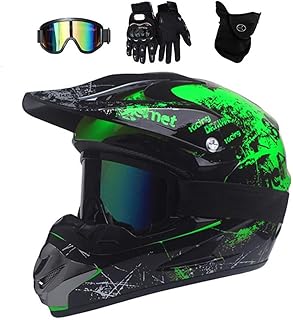 UIGJIOG Motorcycle Helmet, Motocross Helmet, Children's Helmet, Helmets Children's Cross Helmet, Road Helmet with Gloves, Mask, Goggles, ATV Helmet