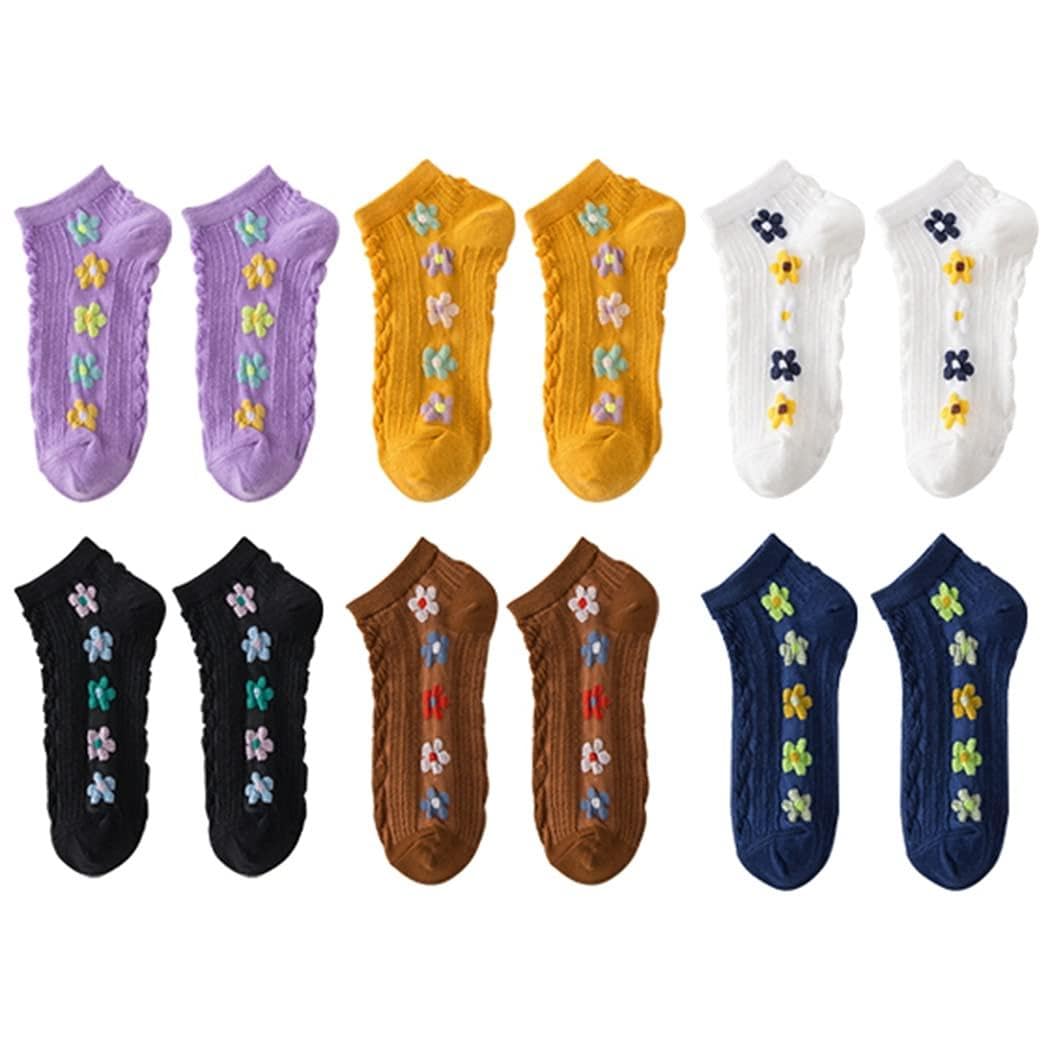 6 Pack Cute Womens Floral Socks, Vintage Embroidered Frilly Floral Socks-image-21