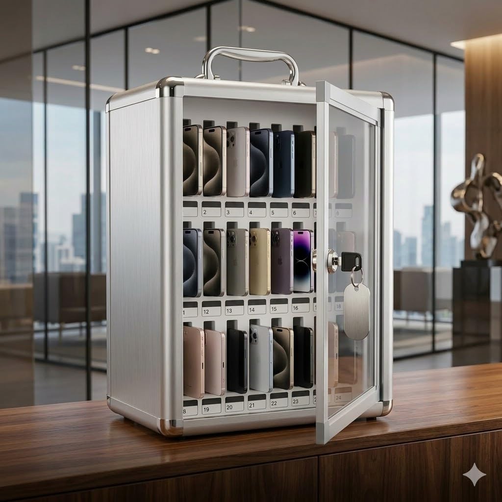 24-Slot Aluminum Alloy Cell Phone Holder for Classroom Wall Mounted Cell Phone Locker & Storage Cabinet for Office Employees, Multicolour-picture-14