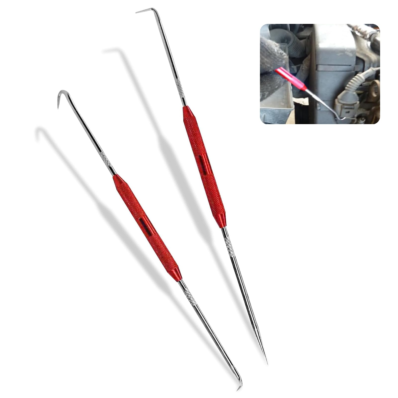DACIRTY 2 PCS Hook & Pick Set - 45° & 90° Tip Marking Tool & Scribe Puller for O-Rings, Seals - Portable Dual Head Repair Tool with Non-Slip Handle - Ideal for Car & Truck Disassembly (Red)