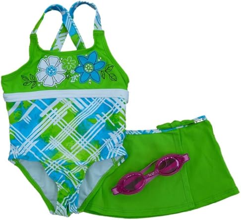 ZeroXposur Girls Green Flower Print Swimming Swim Suit & Skirt Set Size 4