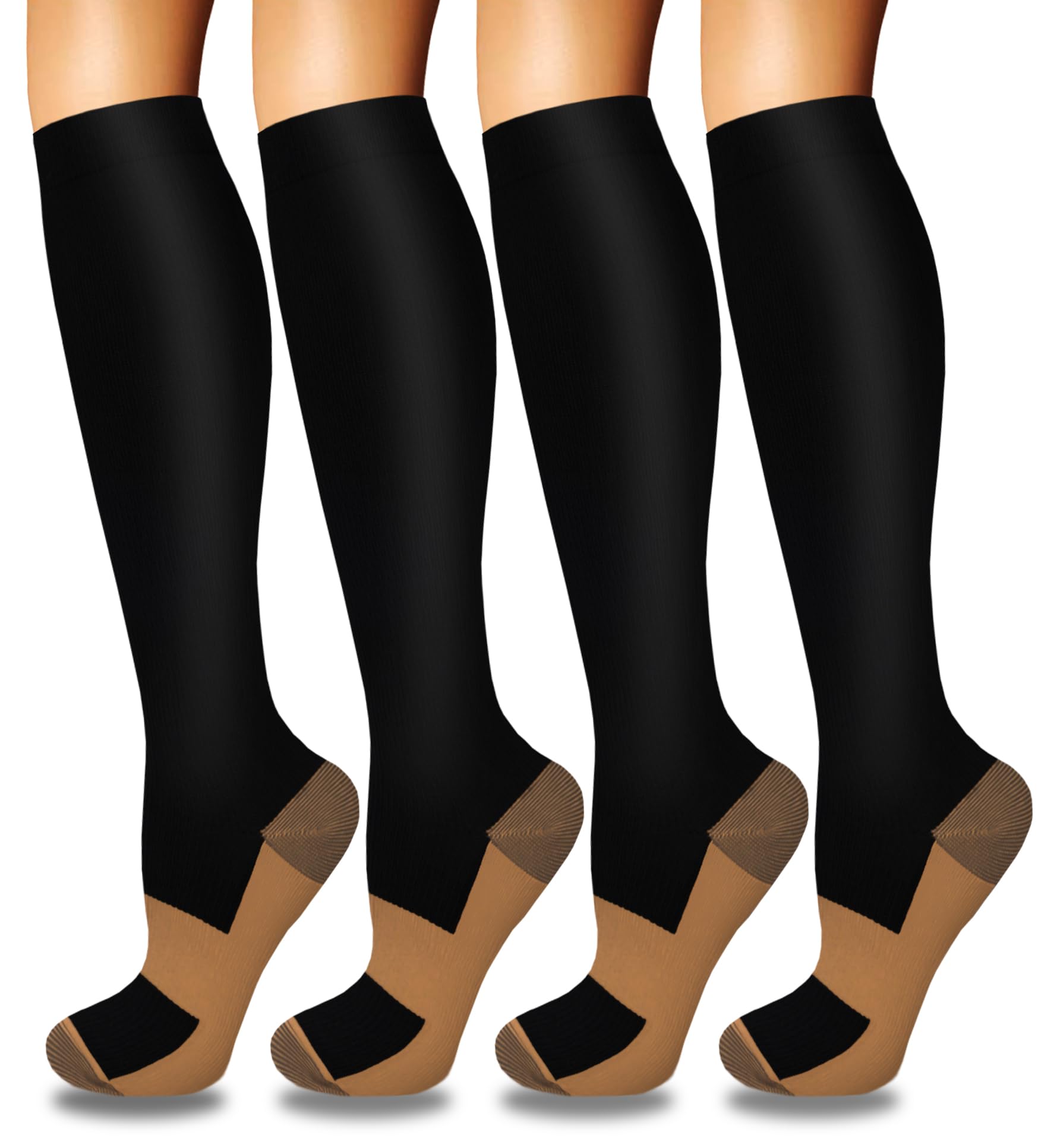 Iseasoo4 Pairs Compression Socks for Women Circulation-Best Support for Nurses,Running,Athletic,Travel L-XL