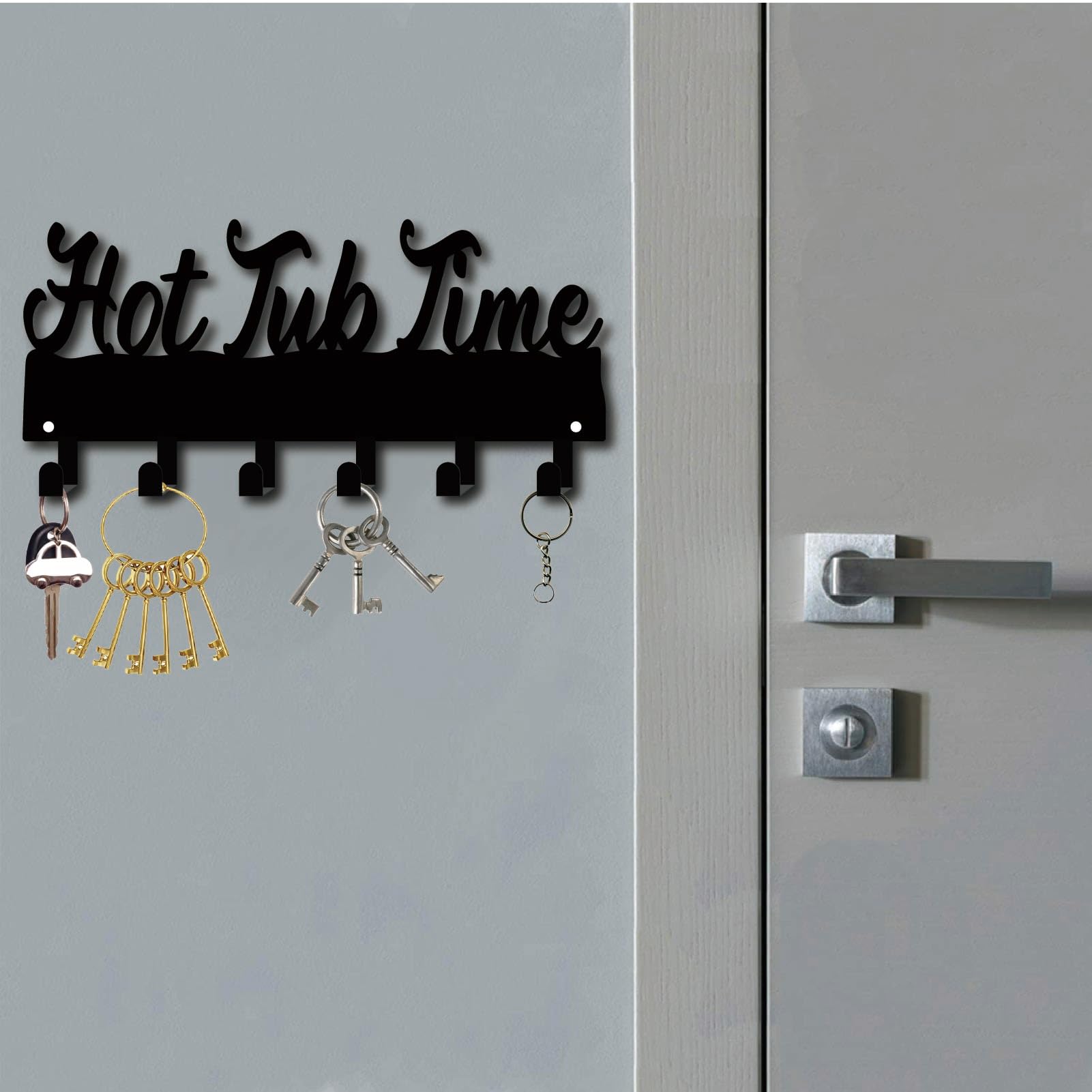 CREATCABIN Hot Tub Time Towel Rack Bathroom Towel Hooks Hanger Black Waterproof Metal Towel Holder Organizer with 6 Hooks Wall Mounted for Robes Clothes Swim Bathroom Space Saving Decor 10.6 x 5 Inch - Image 4