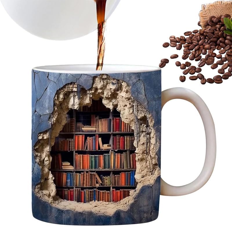 ourhommie 2D Bookshelf Mug 11oz A Library Shelf Cup