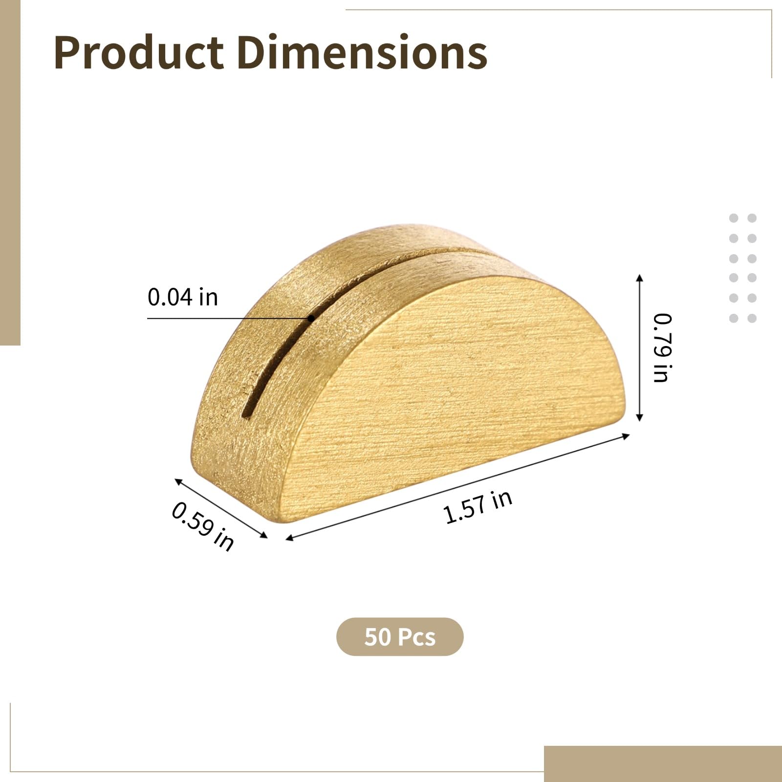 Lot de 50 supports dorés pour numéros de table, petits porte-cartes en bois, design élégant demi-rond pour cartes nominatives, étiquettes, photos, panneaux pour mariages, banquets
