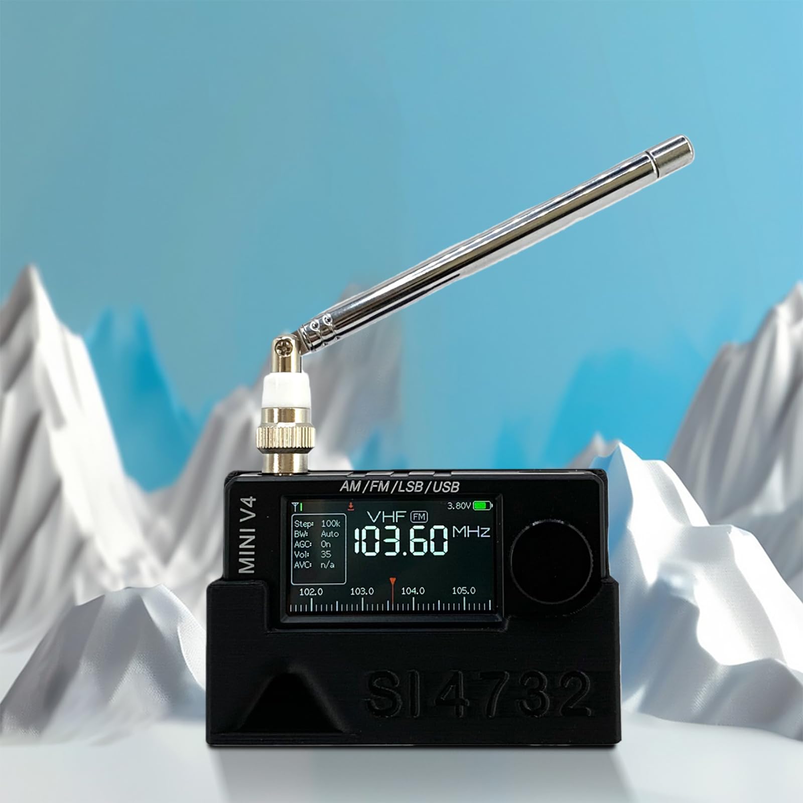 Radio AMNVOLT V4 ATS Mini con Soporte y Amplificador de Auriculares, Receptor portátil Am FM con Pantalla IPS de 1,9 Pulgadas para Senderismo, Camping y excursiones