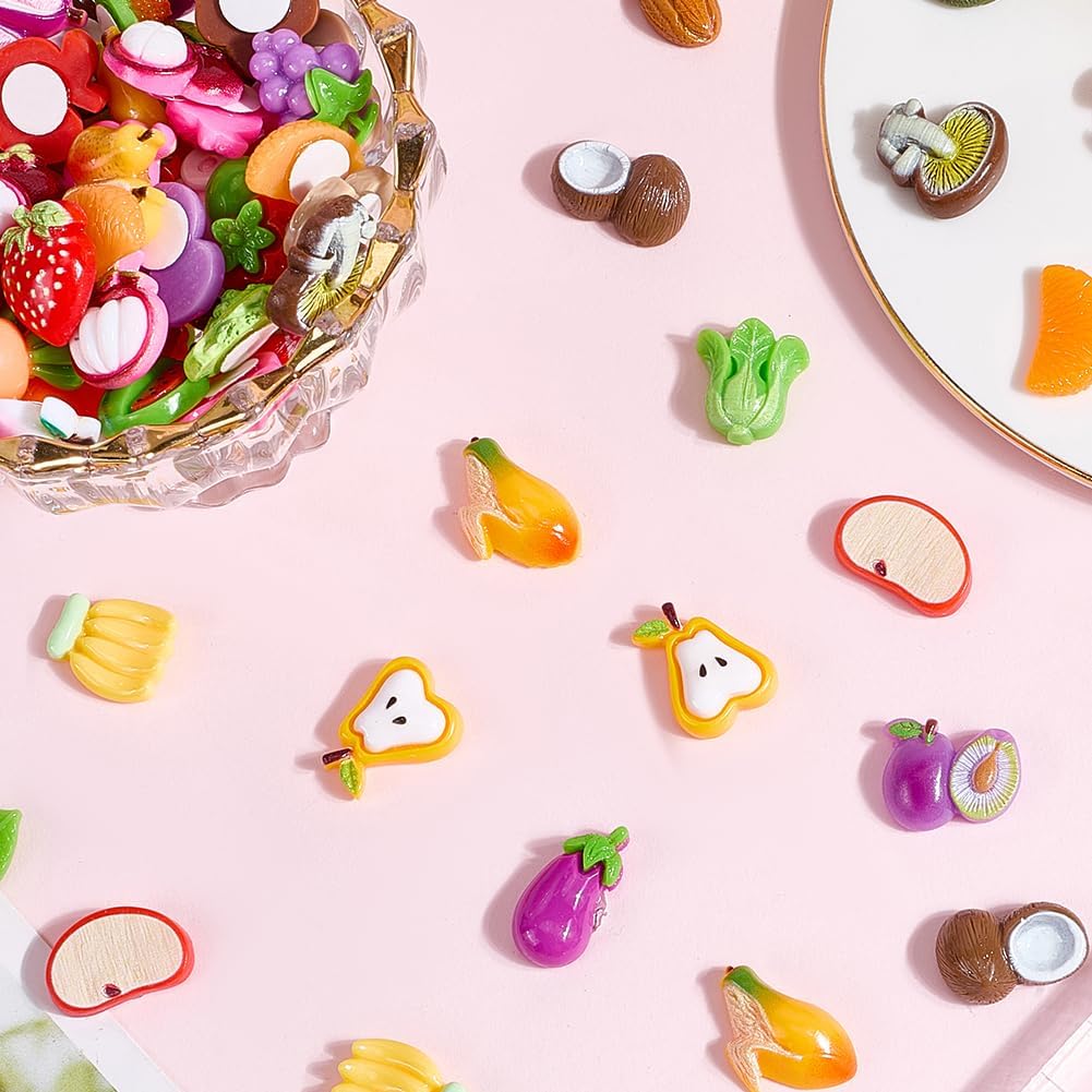 SUNNYCLUE 1 Box About 150Pcs Fruit Resin Charms Fruit Cabochons Flatback Assorted Mini Vegetables Soft Cartoon Stickers Cabochon for Scrapbooking DIY Crafts Nail Art Cellphone Decoration Accessories - Image 7