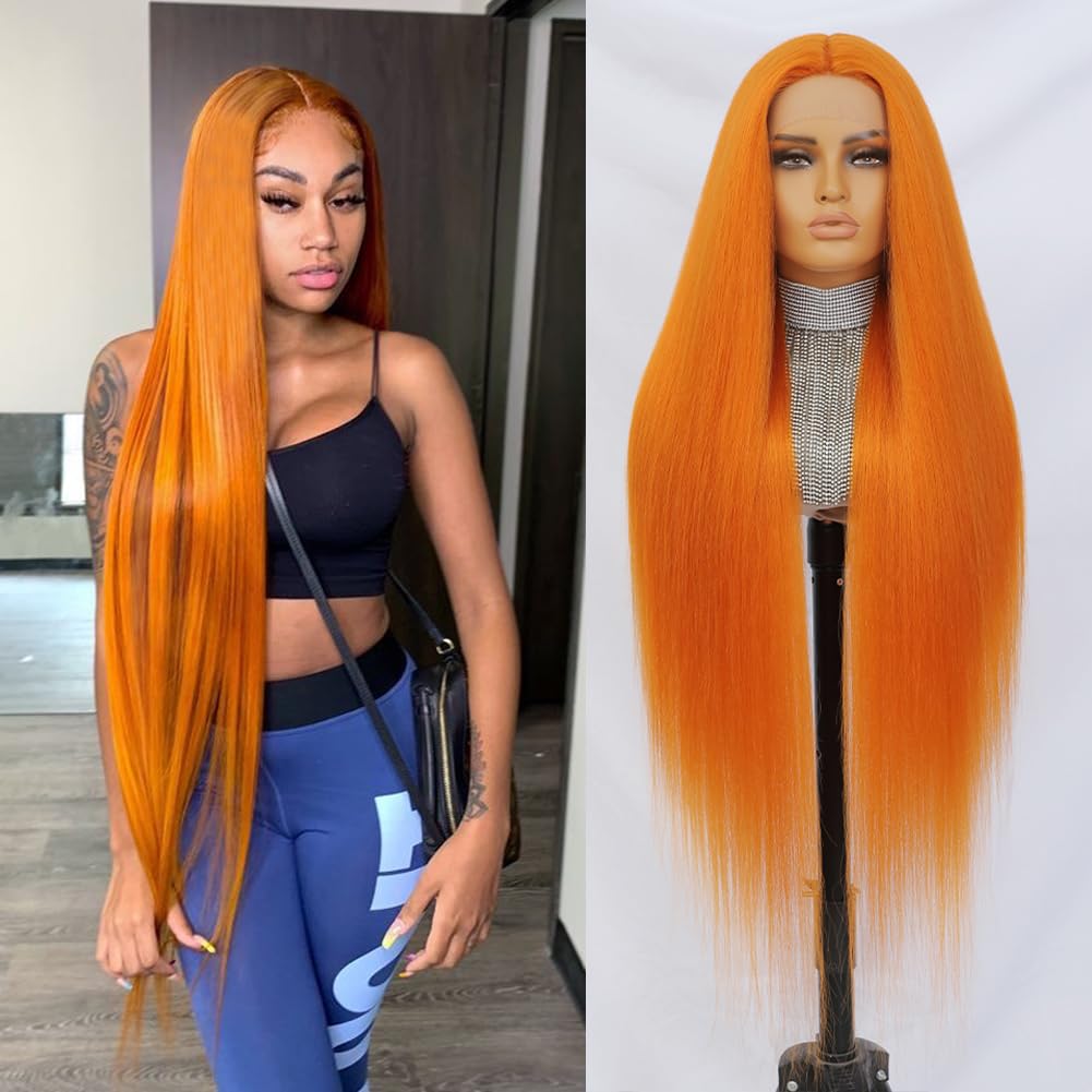Amazon.com : Felek Super Long Ginger Orange T Part Lace Wigs  display picture 2